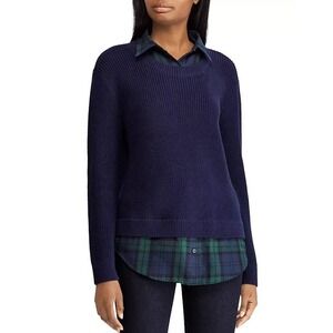 Lauren Ralph Lauren Womens Sweater S Blue Green Plaid Old Money Cotton Preppy‎
